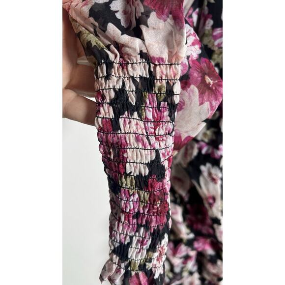 ASTR The Label Dress Large Keira Pink Floral Print Ruched Smocked Mini Dress - Picture 7 of 16